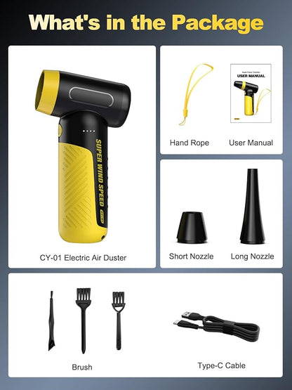 DEEBOX Electric Compressed Air Duster & Blower, 150000 RPM Super Power Adjustable Air Duster, 3 Speed Cordless Mini Blower, USB Rechargeable (5V/2A), Portable Dust Remover for Computer Keyboard Car