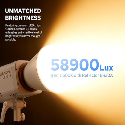 Godox Litemons LE300Bi 300W Bicolor LED Video Light, 58900Lux@1M Studio Light with APP Control, 11 FX Effects, 2800K-6500K 0-100% Brightness Bowens Mount LED(White)