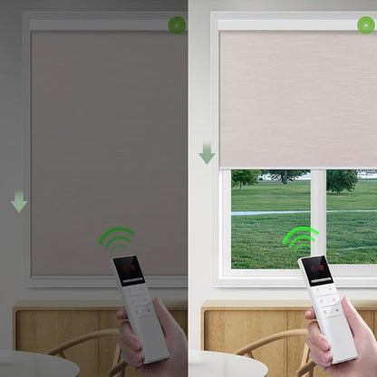 ZSHINE Motorized Blackout Roller Blinds Customize Width Remote Control Wireless and Rechargeable Roller Shades for, Home, Office, Hotel,Restaurant and Cinema(82067A)
