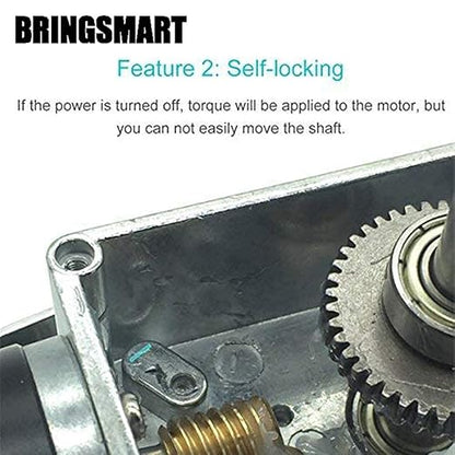 BRINGSMART A58SW31ZY 24V 27rpm DC Worm Gear Motor 60kg.cm Self-Locking Reversed Mini Turbine Geared Motor for DIY Robot Rotating Table Door Lock Curtain Machine (24V 27rpm)