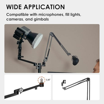 TARION Modular Desktop Arm Set - 18"/45 cm Adjustable Arm with Spigot Mount for COB Lights + 29.4"/75 cm (Max) Mic Boom Stand for Microphone Compatible with 35 mm Rods - Titanrig Arm Y