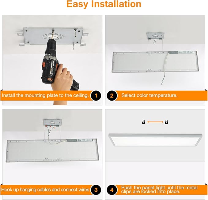 Mcacggo 1x4 LED Flat Panel Light Surface Mount, 3000K-4000K-5000K Selectable & Triac Dimmable, 12x48 Inch Flush Mount Ceiling Light for Kitchen Garage, 40W, 100-277V, ETL, White, 2 Pack