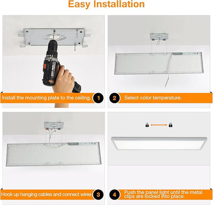 Mcacggo 1x4 LED Flat Panel Light Surface Mount, 3000K-4000K-5000K Selectable & Triac Dimmable, 12x48 Inch Flush Mount Ceiling Light for Kitchen Garage, 40W, 100-277V, ETL, White, 2 Pack
