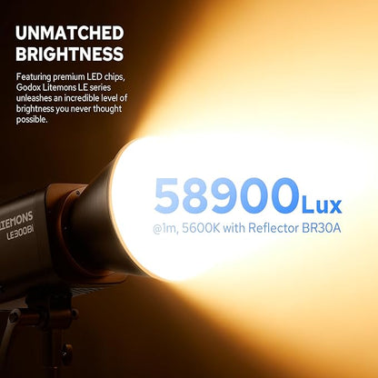 Godox Litemons LE300Bi 300W Bicolor LED Video Light, 58900Lux@1M CRI98+ Studio Bright with APP Control 11 FX Effects, 0-100% Brightness Bowens Mount LED Light(Black)
