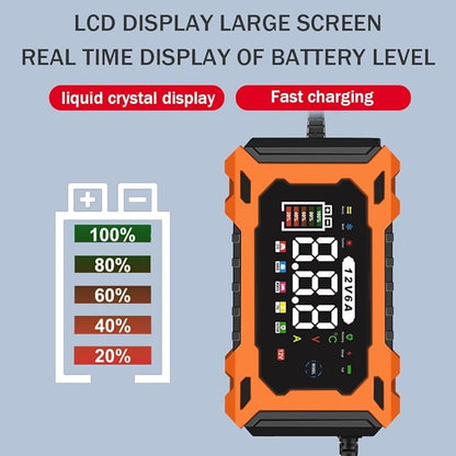 6-Amp 12V Smart Car Battery Charger, Battery Maintainer Trickle Charger with Desulfator, Pulse Repair & Overcharge Protection - for Car Lawn Mower Marine Lead-Acid Batteries (Orange)