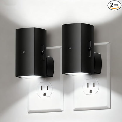 Brightown 2 Pack Black Night Lights Plug into Wall, Modern Night Light with Rotating Plug, Dusk to Dawn Sensor, 0-100LM Stepless Dimming Aora Night Light for Hallway Bedroom Bathroom, Pure White