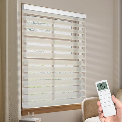 Tokblind Motorized Sheer Shade with Remote Control, Light Filtering Electric Roller Blind Compatible with Alexa via Hub, Rechargeable Smart Window Shade Custom Size (Light Filtering Texture Beige)