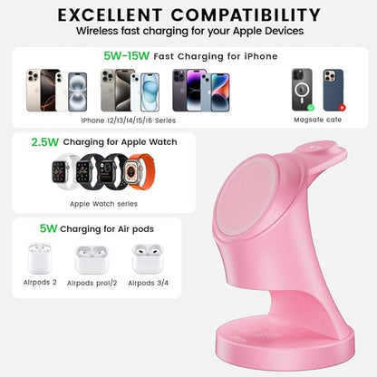 3 in 1 Wireless Charging Station for Apple Devices,Magsafe Charger Stand for IPhone16 15 14 13 12 Pro/Max/Plus/Mini Wireless Charger Station for AirPods 2/3/Pro iWatch Ultra/8/7/SE/6/5/4/3/2