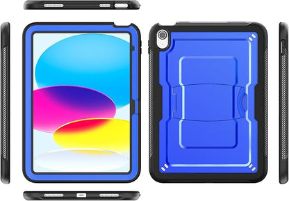 SEYMAC stock Case for iPad (A16) 11th/10th Generation 11''/10.9'' 2025/2022, with Built-in Screen Protector, Shoulder Strap, Built-in Kickstand, Rugged Full Body Shockproof Protective Case, Blue