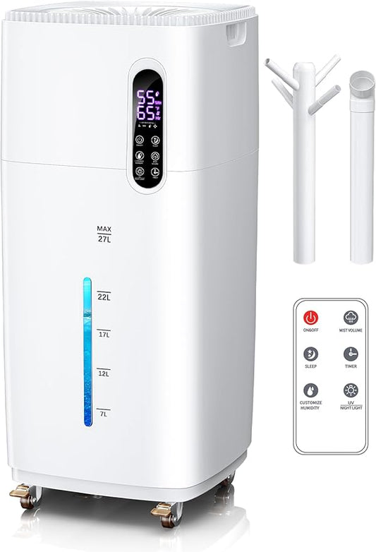 MONISEN 26L/5.7Gal Humidifier Large Room 3000 ft², Supersized Cool Mist, 38H Quiet Humidifiers for Bedroom, 2000mL/h Mist Output, Touch/Remote Control, Humidifiers for Home, Whole House, Plant, White