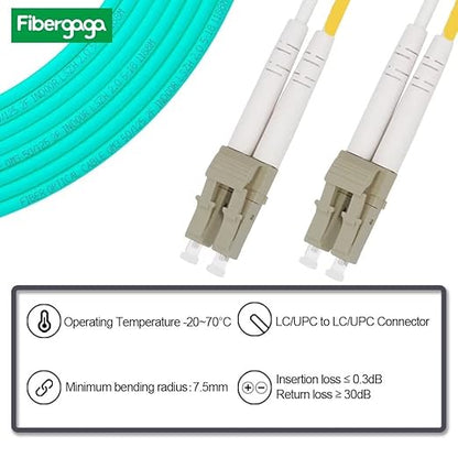 Fibergaga 1m(3ft) OM3 LC to LC Fiber Patch Cable,10GB/40GB Multimode Duplex 50/125µm 2.0mm Fiber Optic Cable Length Option: 0.5M(1.6ft)-100M(328ft)
