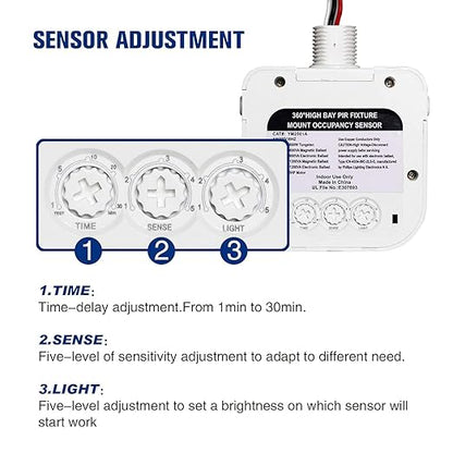 ECOELER High-Bay Occupancy Sensor Switch, 360° Passive Infrared PIR Ceiling Sensor, 120-277VAC, Neutral Wire Required, Automatic Commercial/Residential Lighting Solution, UL Listed, 10 Pack