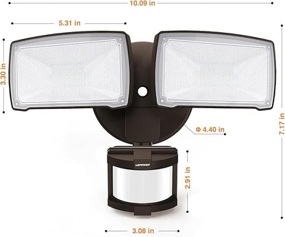 LEPOWER 30W LED Security Lights Motion Sensor Light Outdoor, 3200LM Motion Security Light, 5500K, IP65 Waterproof, 2 Head Motion Detector Flood Light for Garage, Yard, Porch, Brown (NOT Solar Powered)