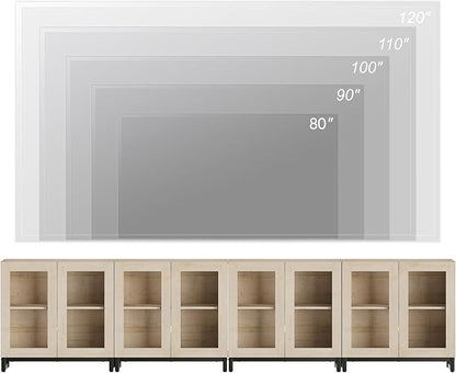 WAMPAT Modern TV Stand with Glass Doors for 120 inch TVs, 4 in 1 Entertainment Center Console with Adjustable Shelves and Metal Base for Living Room, Bedroom, Light Oak
