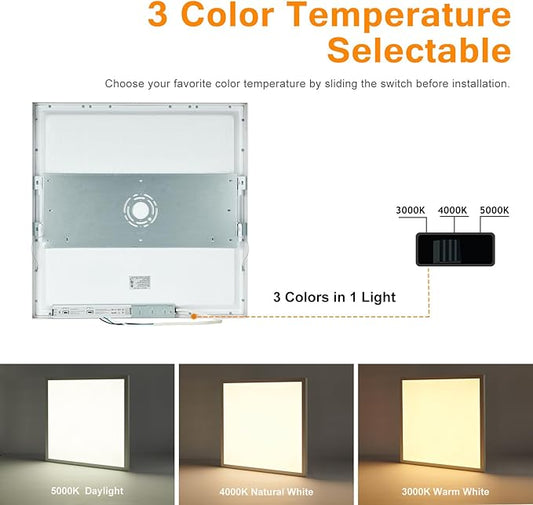 Mcacggo 2x2 LED Flat Panel Light Surface Mount, 40W-30W-20W & 3000K-4000K-5000K Selectable, 0-10V Dimmable, 24 Inch Square Flush Mount Ceiling Fixture for Kitchen, Shop, 100-277V, ETL, 2 Pack