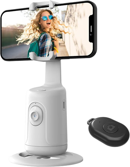 Auto Face Tracking Tripod, 360° Rotation Face Body Phone Camera Mount Smart Shooting Phone Tracking Holder with Remote,No App, Gesture Control,Smart Shooting Holder for Vlog, Streaming,Tiktok-White