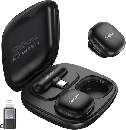 JOSTART Wireless Mini Microphone for iPhone & Android,Using AI Smart Noise Reduction Technology - Wireless Lavalier Microphone for YouTube Podcast Vlogging Tiktok-Black