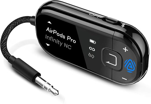 Avantree Voyager – OLED Display & Latest Auracast Bluetooth 5.4 Adapter for Airplane, Qualcomm Chip & aptX Adaptive, Wireless Audio Transmitter for Headphones, AirPods, Travel & Flight