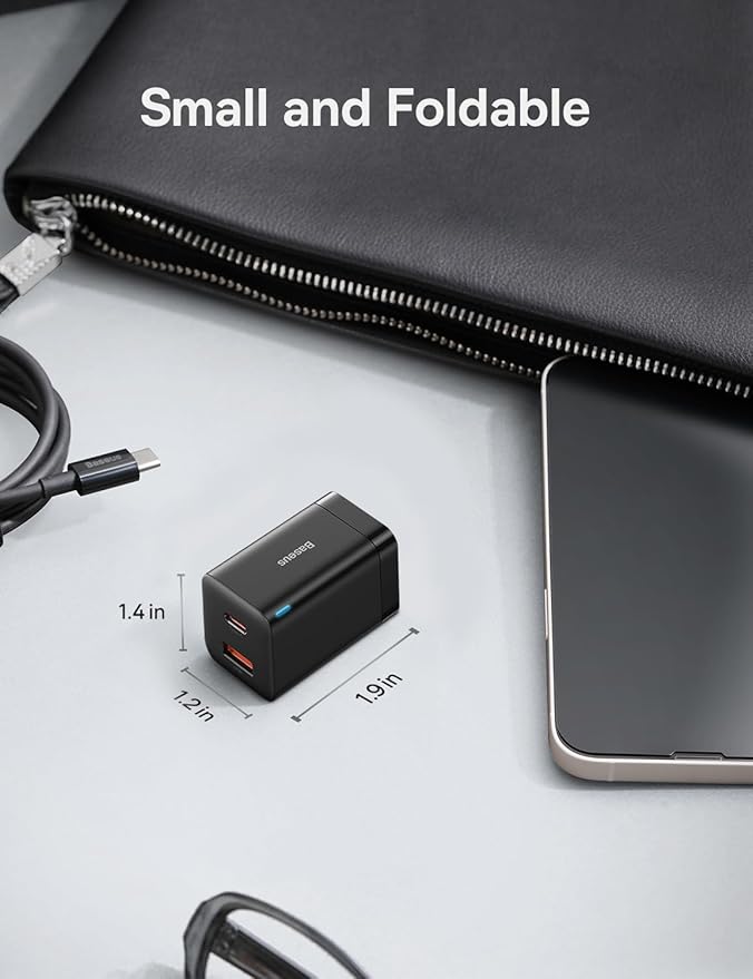Baseus 30W Dual Port USB C PD Charger Block, Foldable PPS GaN Fast Charger Power Adapter for iPhone 16/15 Pro Max/14 Pro/13, Galaxy S24 Ultra/S23, Google Pixel 6, iPad, Black