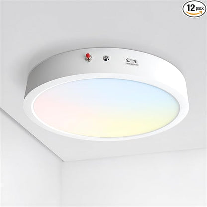 ASD LED 12" Round Flush Mount Ceiling Light Fixture, Low Profile Surface Lighting | 5CCT, Dimmable, Battery Backup, ETL Listed | 24W 2100LM 2700-6000K 120V | Kitchen, Hallway Lamp | White, 12 Pack