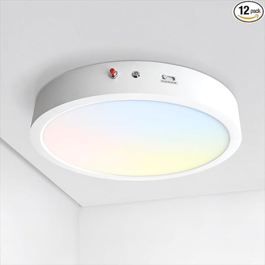 ASD LED 12" Round Flush Mount Ceiling Light Fixture, Low Profile Surface Lighting | 5CCT, Dimmable, Battery Backup, ETL Listed | 24W 2100LM 2700-6000K 120V | Kitchen, Hallway Lamp | White, 12 Pack