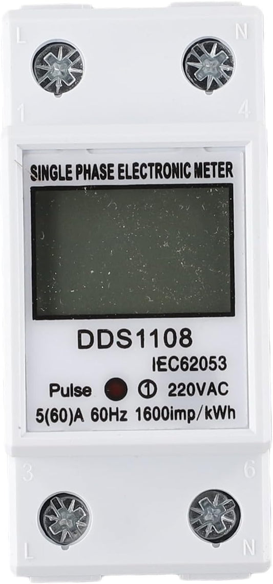 Digital Energy Meter LCD Display 50A 60A Single Phase Power Monitor Electric Consumption Meter with Backlight LED Pulse Indicator for Industrial Commercial Use(Without backlight)