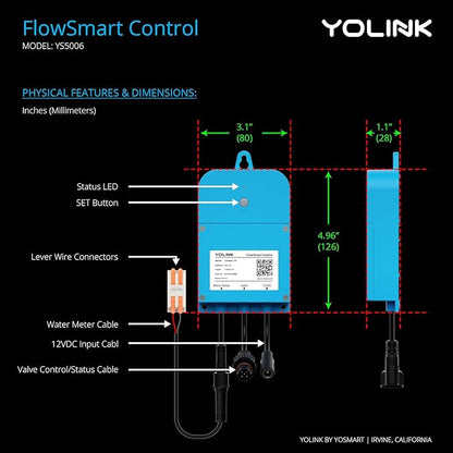 NSF Certified Pulse Meter + Shutoff Valve Kit, 2", FlowSmart Controller YS5006 Reads Meter Pulses, Real-Time Usage & Leak Detection, Auto Shutoff (D2D Offline), LoRa Long Range, Hub Included