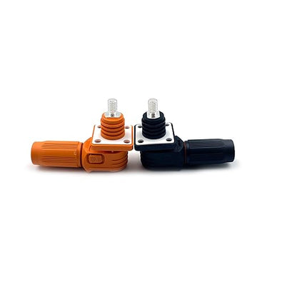 300A Battery Energy Storage Connector, 95mm² High Current Connectors IP67 Waterproof Stud Wiring Power Adapter Quick Plug Terminal Right Angle Plug and Socket (1500V Black+Orange)