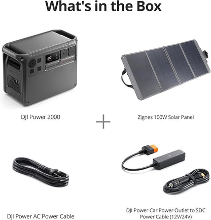 DJI Power 2000 Portable Power Station, Solar Generator with Panel, 2048Wh LFP Battery, 3000W Output, Car Power Outlet to SDC Power Cable, Car Charging, Camping, Road Trip, RV