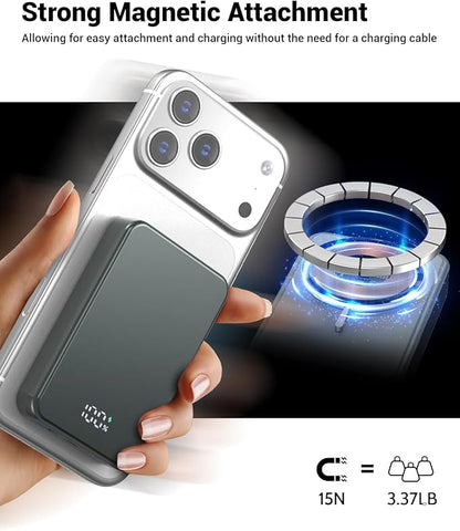 Magnetic Portable Charger for Magsafe Power Bank, 26800mAh 20W PD Large Capacity Aluminum Alloy USB-C in&Out Wireless Fast Charging Battery Pack for iPhone 17Pro Max/16/15/14/13/12 Series, Silver Gray
