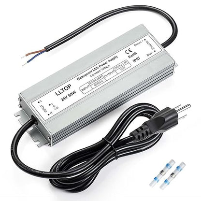 LLTOP LED Driver 60 Watts 100-264V AC to 24V DC 2.5A Power Supply Waterproof Low Voltage Transformer Ultra Thin Converter for Indoor Outdoor LED Lights