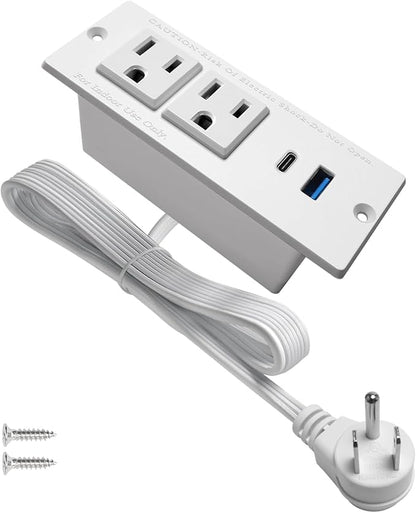 4 LEAF USB C Recessed Power Strip Fast Charge Desktop Power Station 2 Outlets 2 USB (PD20W & QC18W, Total 20W) Mountable Flat Plug 10'ft Extension Cord Mount for Tabletop Sofa Cabinet Nightstand