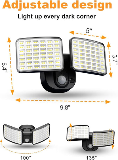 Rechargeable Motion Sensor Light, 2500LM&4000LM Dual Modes Rechargeable Outdoor Lights, USB Charging Outdoor Battery Powered Light, LED Flood Lights Motion Light for Garage, Yard, Garden (2 Packs)