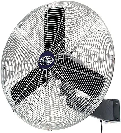 Global Industrial Commercial Wall Mount Fan, Fixed and Oscillating, 30" Diameter, 1/3 HP, 3 Speed, 8775 CFM at 1100 RPM, Tilting Head, For Indoor Use Only