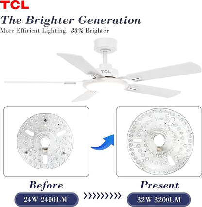 TCL Ceiling Fans with Lights, 52 Inch Ceiling Fan with Light and Remote Control, Reversible DC Motor, Noiseless, Dimmable 36W LED, Modern Ceiling Fan for Bedroom Living Room (White)