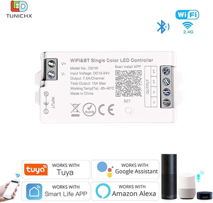 TUNICHX C01W Monochrome LED Strip Controller 2.4 GHz WiFi Group Controller Alexa Google Home Smartphone APP Control Compatible with WR02RF LM007 LM087 FUT006 B1 Mi-Boxer/Mi-Light Dim Remote