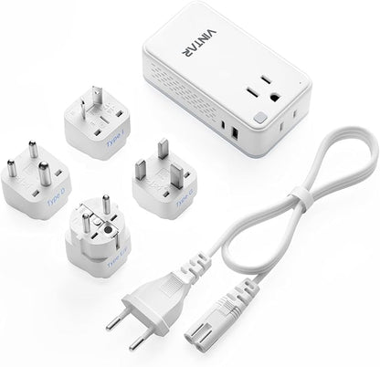 220V to 110V Converter for European Travel, VINTAR 200W Mini Universal Travel Adapter Voltage Converter US to Europe, International Step Down Power Converter Adapter Combo for EU UK AUS India