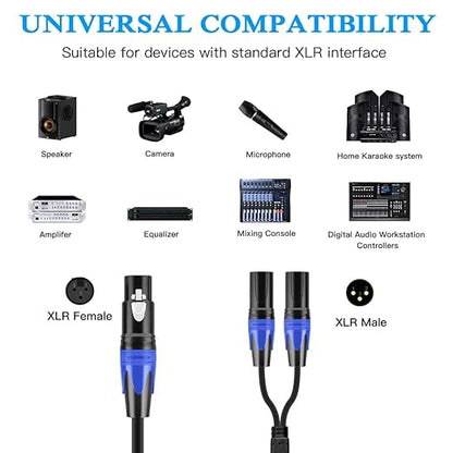 Seefeful XLR Splitter Cable, 1 Female to 2 Male Patch Y Cable Balanced Microphone Splitter Cord Audio Adaptor (20 FT)
