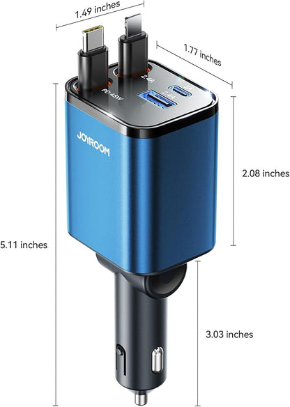 [2025 Ultra-Compact] Retractable Car Charger USB C 84W Car Accessories Adapter for iPhone 16 Fast Charging, Car Travel Essentials Gifts for Women Men, Car Phone Charger for iPhone 16e 15 Pro Max, Blue
