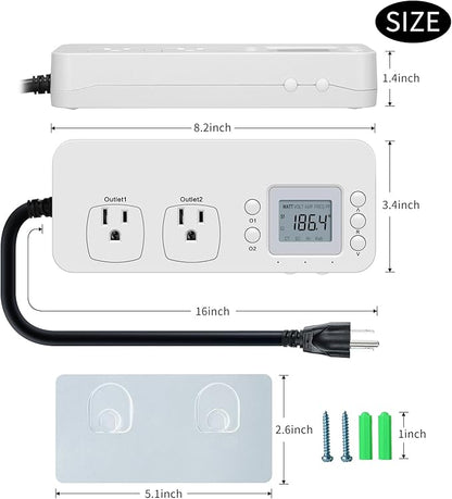 Electricity Usage Monitor, Briidea Power Consumption Watt Voltage Amp Meter Tester with 2 Outlets Electricity Analyzer Monitoring Device for Energy Saving, White