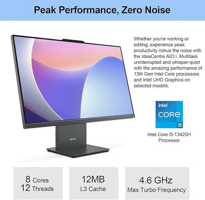 Lenovo 2024 IdeaCentre I Business All-in-One, 27" FHD Touchscreen 100Hz, Intel Core i5-13420H, 16GB DDR5 RAM, 512GB SSD, Wireless Charging Base, Wireless KB & Mouse, Wi-Fi 6, Windows 11 Pro, Grey