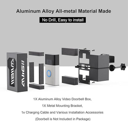 Anti Theft Ring Doorbell Mount, All Metal Ring Camera Door Mount Upgrade with Charging Port, No Drill Ring Doorbell Holder for Home Apartment Door, Compatible with Ring / Blink Video Doorbell