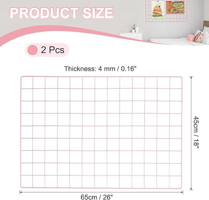 PATIKIL 18"x26" Wire Grid Panel, 2 Pack Board Photo Pictures Memo Display Grid Panels Hanging Organizer Wall Decorative Panel for Home Office Wedding, Pink