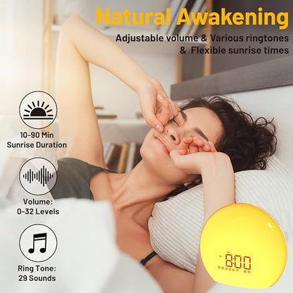 Audio and Video Receivers Sound Machine Alarm Clock Sunrise Wake Up Light with 25 Sounds Simulation Dual Alarms Bedroom Kids Adults Heavy Sleepers 12 Colors Nightlight Sleep Aid Snooze Timer Mode