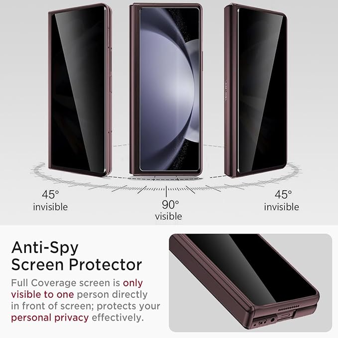 Miimall for Samsung Galaxy Z Fold 5 Case with Privacy Screen Protector, Built-in Convenient Adjustable Kickstand & Magnetic Hinge Protection All-Inclusive Protective Case for Galaxy Z Fold 5 Wine Red
