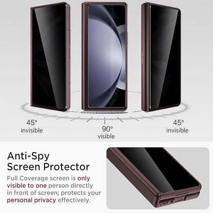 Miimall for Samsung Galaxy Z Fold 5 Case with Privacy Screen Protector, Built-in Convenient Adjustable Kickstand & Magnetic Hinge Protection All-Inclusive Protective Case for Galaxy Z Fold 5 Wine Red