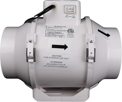 VENTS-US TT Silent 125-5" Inline Duct Fan, 199 CFM, 2-Speed Built-In Switch, For High Static Pressure Duct Applications