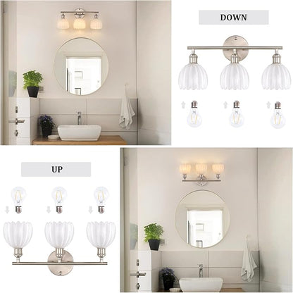 Shenmoyl Bathroom Light Fixtures, 3-Light Vanity Wall Light Over Mirror with White Tulip Glass Shade for Bedroom Living Room (Bulb Not Included), Satin Nickel