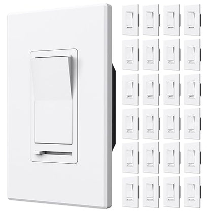 Amico 24 Pack Dimmer Light Switch, Single-Pole or 3-Way Slide Dimmer Switches for Led Lights, Suitable for 150W Dimmable LED/CFL Lights and 600W Incandescent/Halogen, Wall Plate Included, White