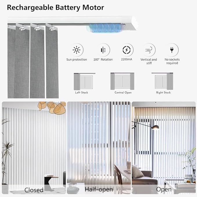 Blindify Motorized Vertical Blinds, Blackout Sliding Door Shades Vertical Shades Remote Control Customize, Cozy Beige
